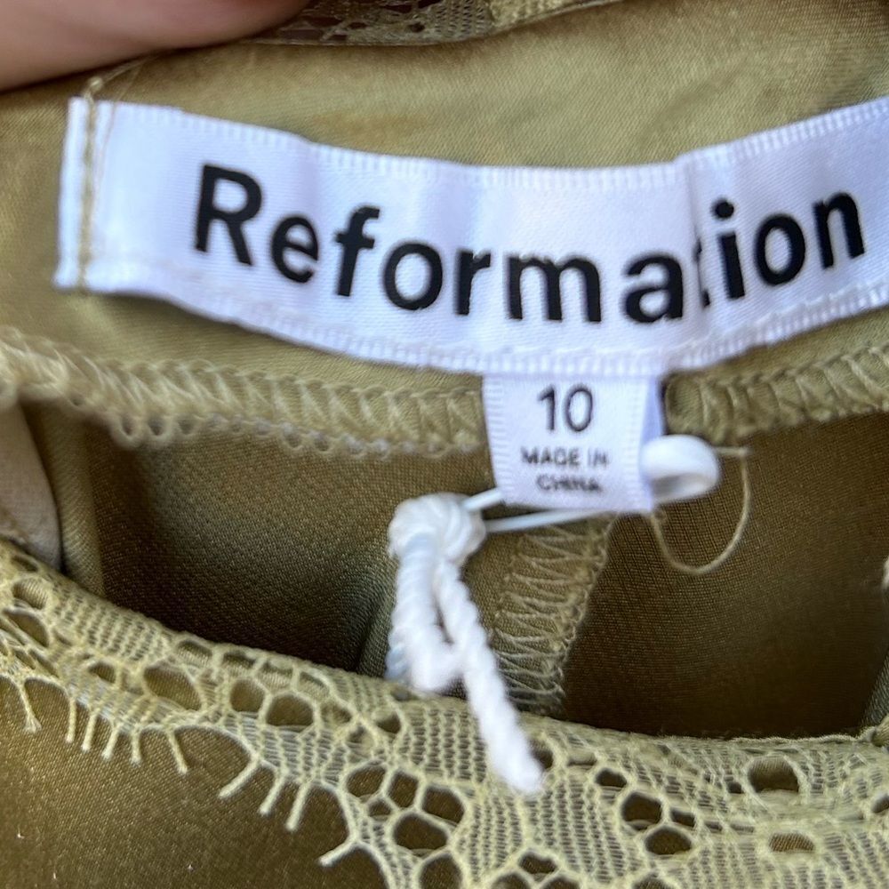 NWT Reformation Maysen Silk Dress - Olive Oil size 10 - Picture 9 of 15